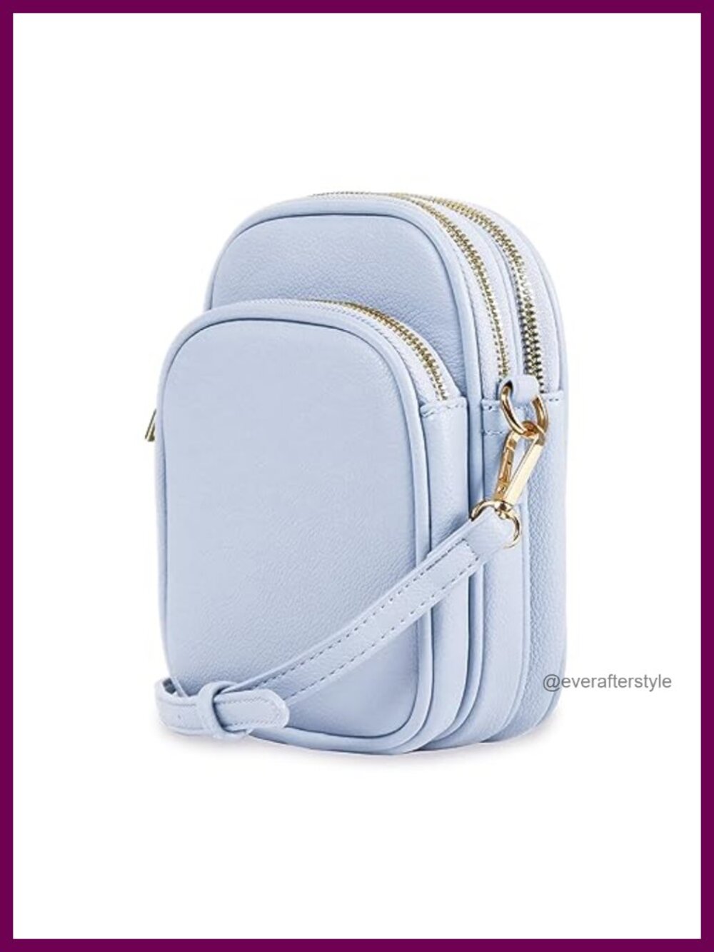 Small Triple Zip Crossbody Bag Vegan PU Leather Adjustable Strap